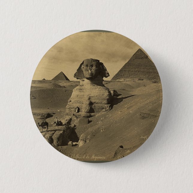 Macaron Rond 5 Cm Hommes et chameaux sur la patte du sphinx, (Devant)