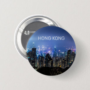 Macaron Rond 5 Cm Hong Kong Island Skyline Panorama Souvenir de nuit