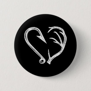 Macaron Rond 5 Cm Hook Antler Coeur Love Pêche Chasse Poisson Deer H