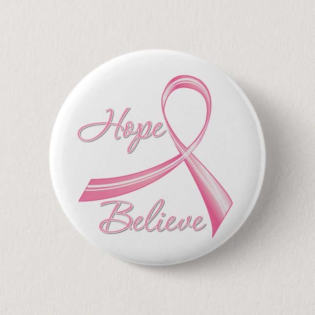 Macaron Rond 5 Cm Hope Believe Brush Ribbon Cancer du sein (Devant)
