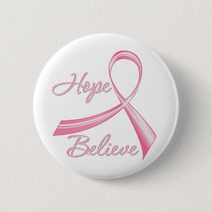 Macaron Rond 5 Cm Hope Believe Brush Ribbon Cancer du sein