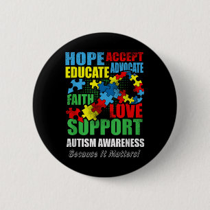 Macaron Rond 5 Cm Hope Faith Love Ruban Sensibilisation sur l'autism