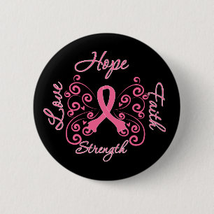 Macaron Rond 5 Cm Hope Faith Love Strengve Cancer du sein