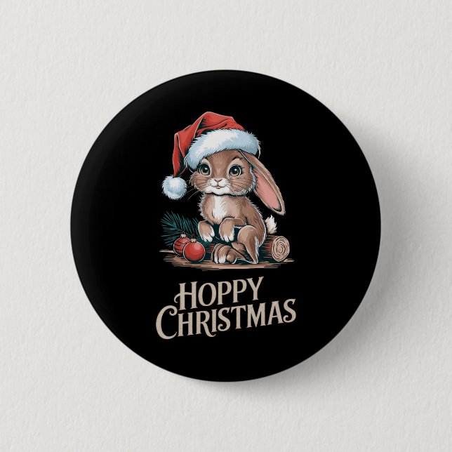 Macaron Rond 5 Cm Hoppy Christmas mignonne Bunny Santa Hat Holiday A (Devant)