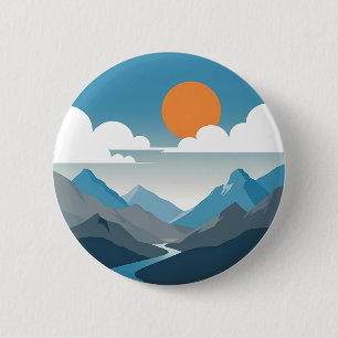 Macaron Rond 5 Cm Horizon Tranquille Art du Paysage de Montagne Mi