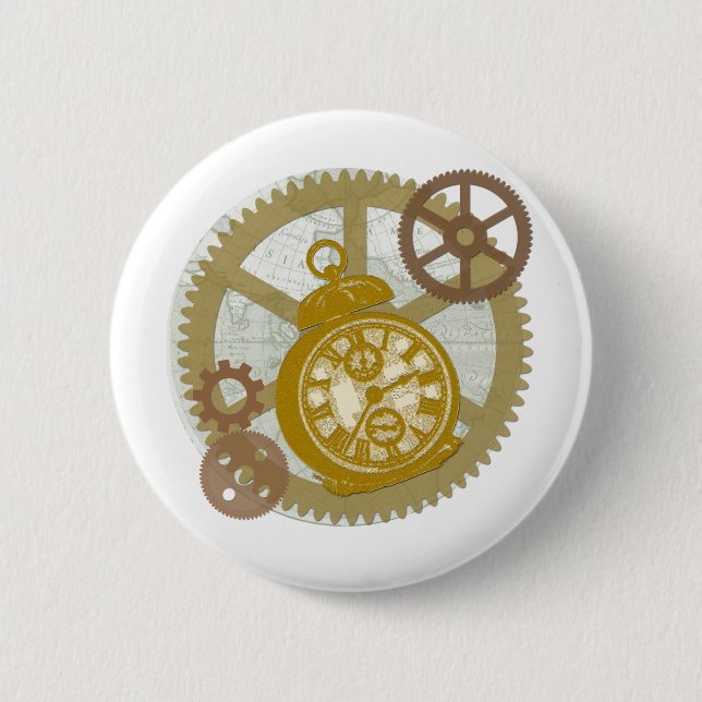 Macaron Rond 5 Cm Horloge et vitesses de Steampunk (Devant)