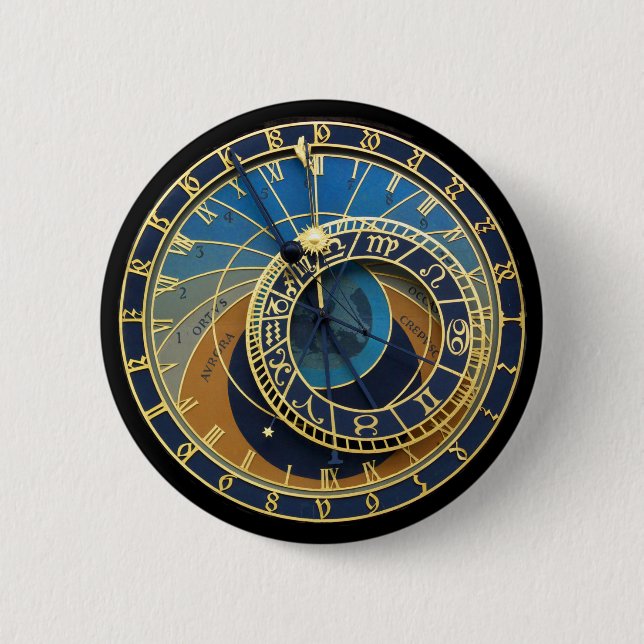 Macaron Rond 5 Cm Horloge-Prague astronomique Orloj (Devant)