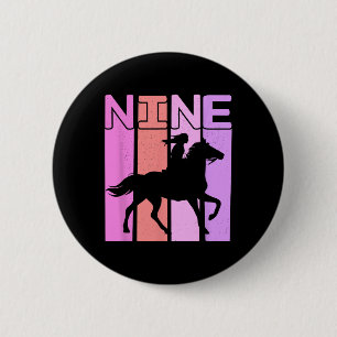 Macaron Rond 5 Cm Horse Girl 9e Anniversaire Équitation 9 Année Ol