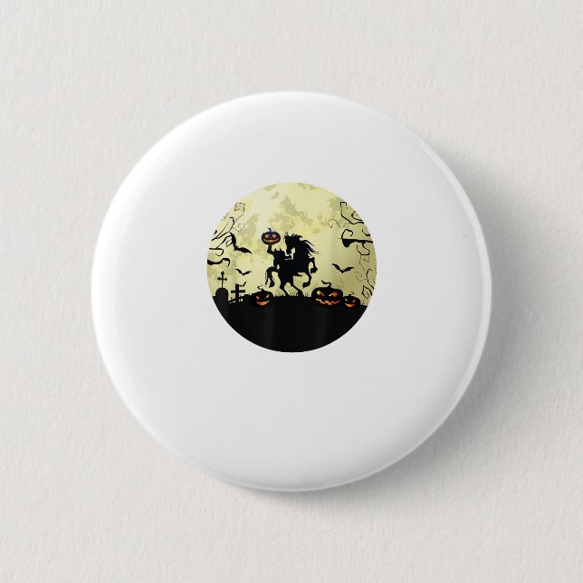 Macaron Rond 5 Cm horse halloween headless horseman Pumpkin and moon (Devant)