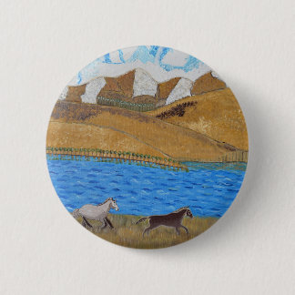 Macaron Rond 5 Cm Horses running in the Mountains