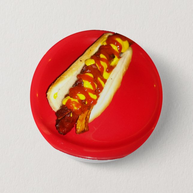 Macaron Rond 5 Cm Hot-dog avec le ketchup et la moutarde (Devant)