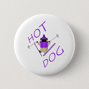 Macaron Rond 5 Cm Hot Dog Funny Ski Carlin violet Veste et Skis