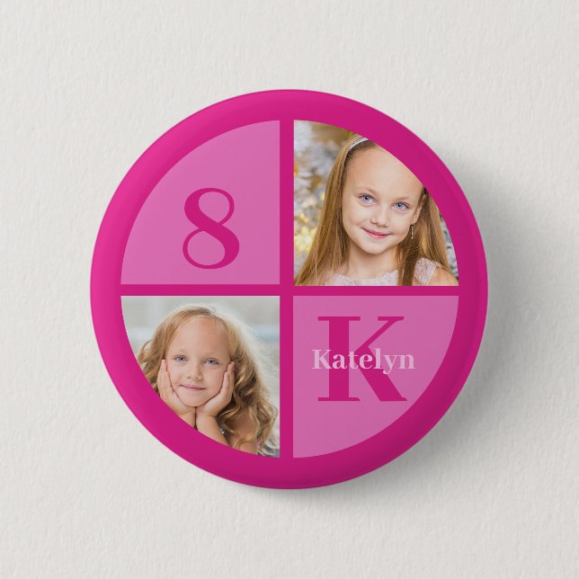 Macaron Rond 5 Cm Hot Pink 2 Photo Personnalisée Anniversaire Fête F (Devant)