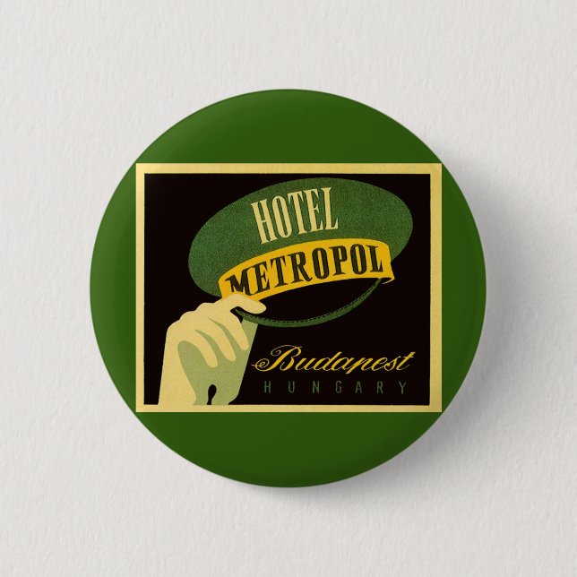 Macaron Rond 5 Cm Hotel Metropol Budapest Hongrie Bellhop Casquette (Devant)
