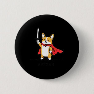 Macaron Rond 5 Cm Hourra Drôle Moyen Âge Corgi Chevalier Épée Mème