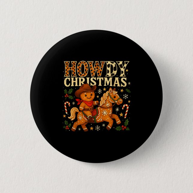 Macaron Rond 5 Cm Howdy Christmas Cowboy Gingerbread Design  (Devant)