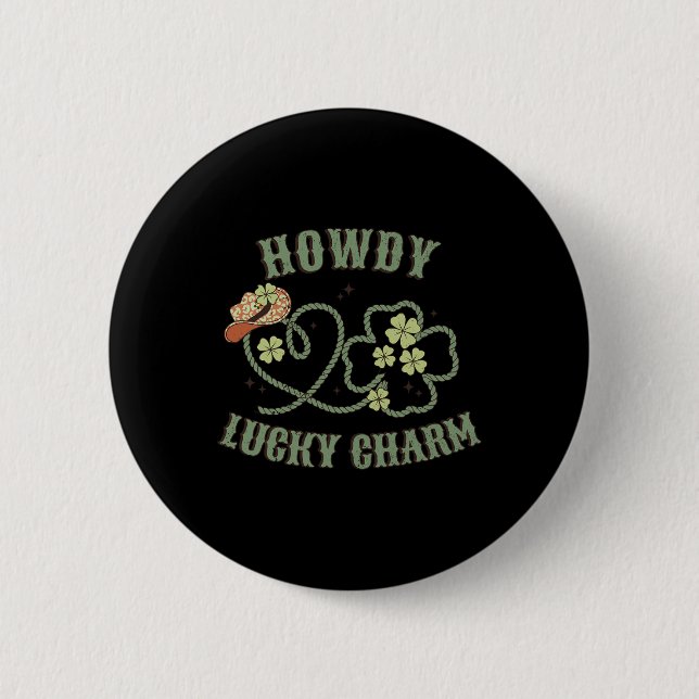 Macaron Rond 5 Cm Howdy Lucky Charm Western St Patrick Shamrock (Devant)