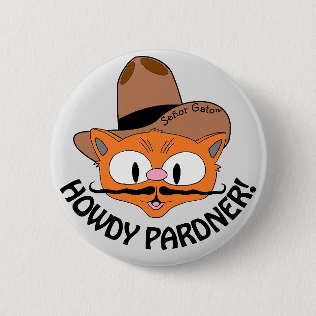 Macaron Rond 5 Cm HOWDY PARDNER ! Cartographie Mustache Chat Señor G (Devant)