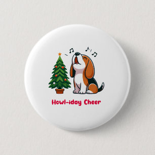 Macaron Rond 5 Cm Howl-iday Cheer Beagle Avec Un Design D'Arbre De N