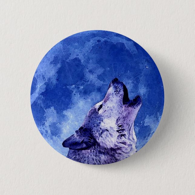 Macaron Rond 5 Cm Howling Wolf à Moon (Devant)