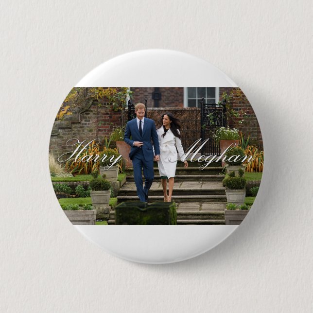 Macaron Rond 5 Cm HRH Prince Harry et Meghan Markle Mariage royal (Devant)