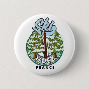 Macaron Rond 5 Cm Huez Ski france logo rétro