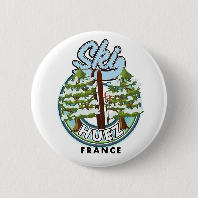 Macaron Rond 5 Cm Huez Ski france logo rétro (Devant)
