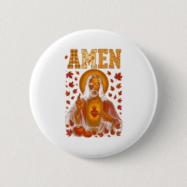 Macaron Rond 5 Cm Hugvyn Amen Fall Jesus Christian Bible Verses Than (Devant)