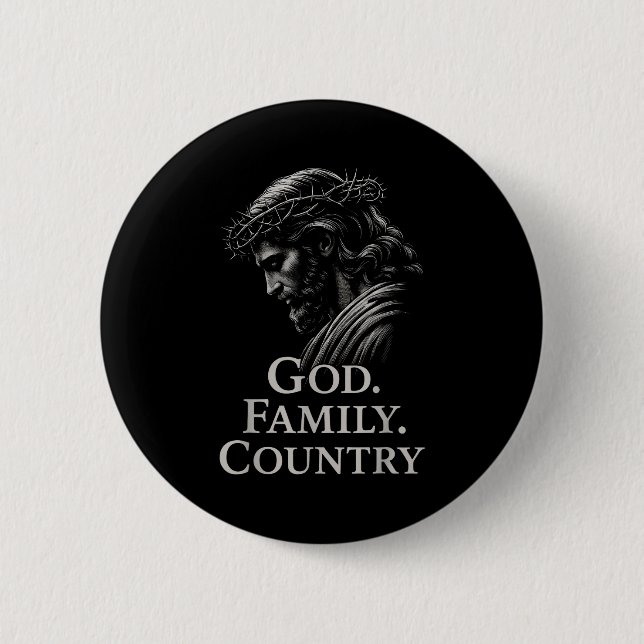 Macaron Rond 5 Cm Hugvyn God Family Country Jesus Christian Faith Mi (Devant)