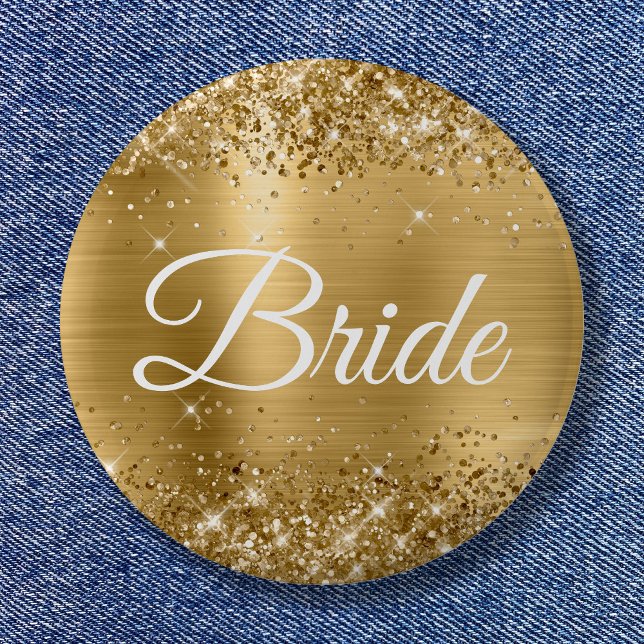 Macaron Rond 5 Cm Huile d'or Glittery Bride (Bride Glittery Gold Foil Button)