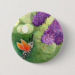 Macaron Rond 5 Cm Hummingbird Hawk Moth and Lilacs