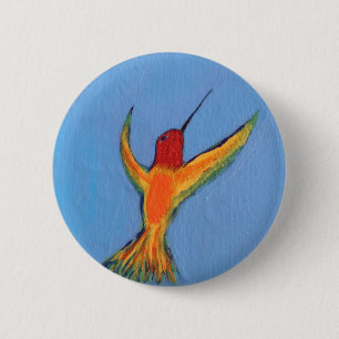 Macaron Rond 5 Cm Hummingbird on blue