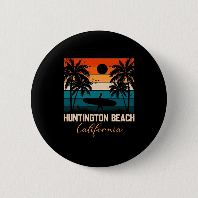 Macaron Rond 5 Cm Huntington Beach California Palms Vacation (Devant)