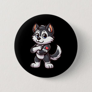 Macaron Rond 5 Cm Husky I Love Maman Funny Chien Tattoo
