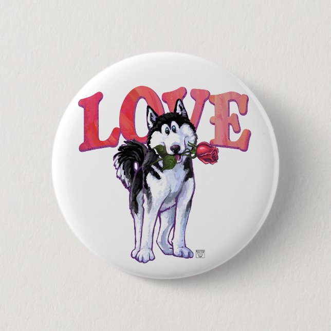 Macaron Rond 5 Cm Husky Valentine's Day (Devant)