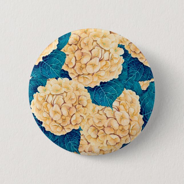 Macaron Rond 5 Cm Hydrangea aquarelle motif, jaune et bleu (Devant)