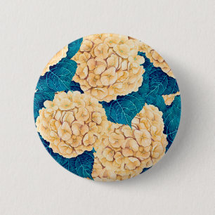 Macaron Rond 5 Cm Hydrangea aquarelle motif, jaune et bleu