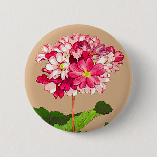 Macaron Rond 5 Cm Hydrangée japonaise Vintage. Rose et vert