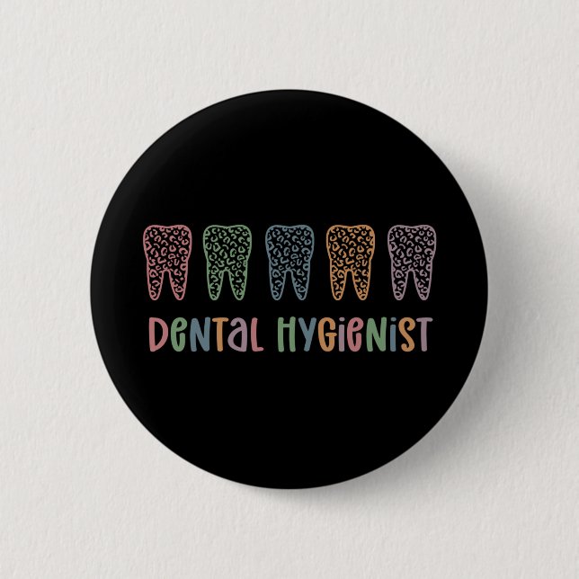 Macaron Rond 5 Cm Hygiéniste dentaire | RDH Dentist Léopards cadeaux (Devant)