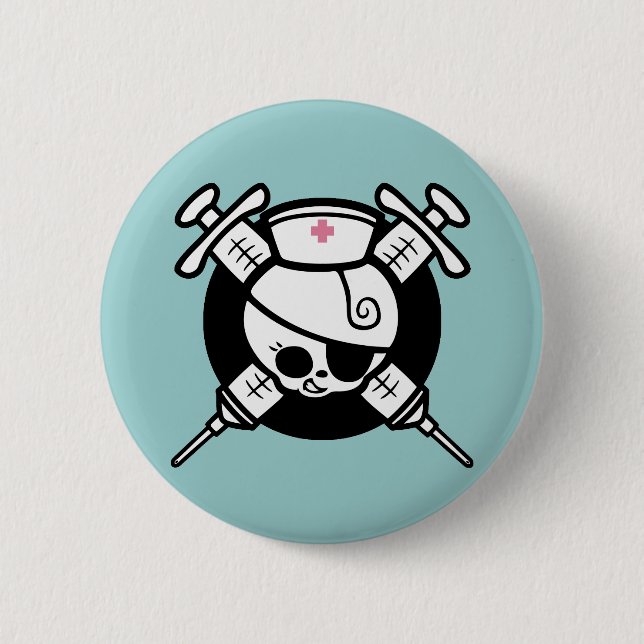 Macaron Rond 5 Cm Hypos de pirate et de croix d'infirmière (Devant)