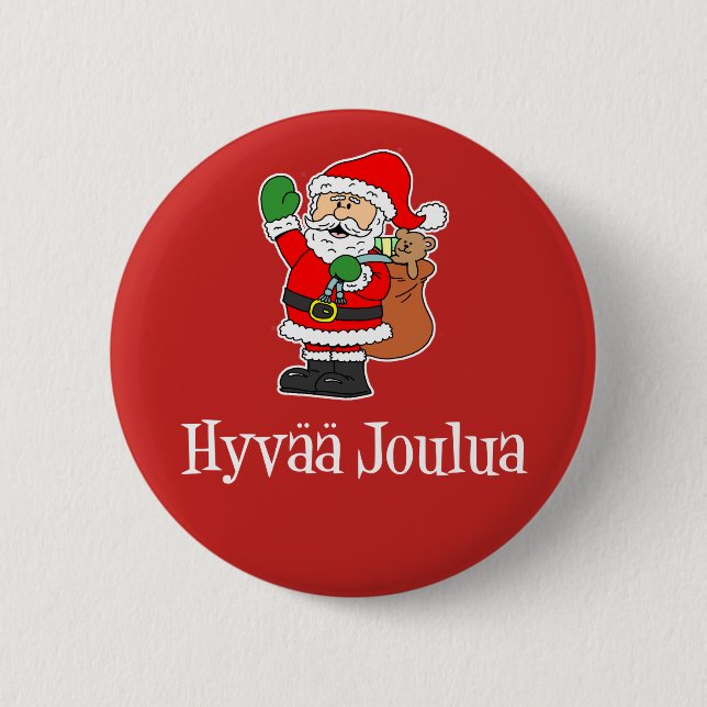 Macaron Rond 5 Cm Hyvaa Joulua Finlande Noël Père Noël rouge (Devant)