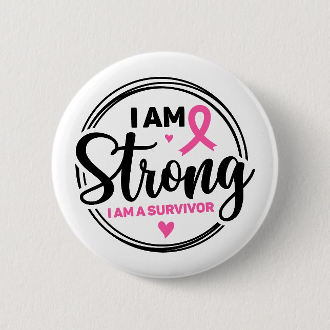 Macaron Rond 5 Cm I Am Strong Breast Cancer Awareness (Devant)