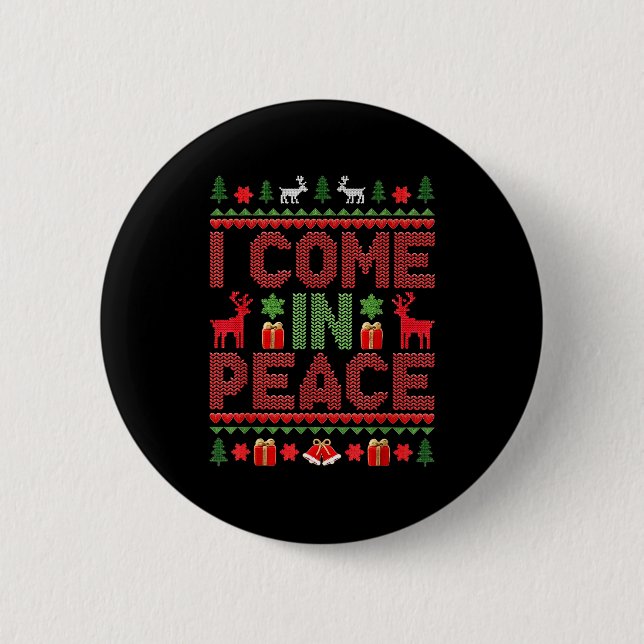 Macaron Rond 5 Cm I Come In Peace Couple Matching Ugly Christmas Swe (Devant)