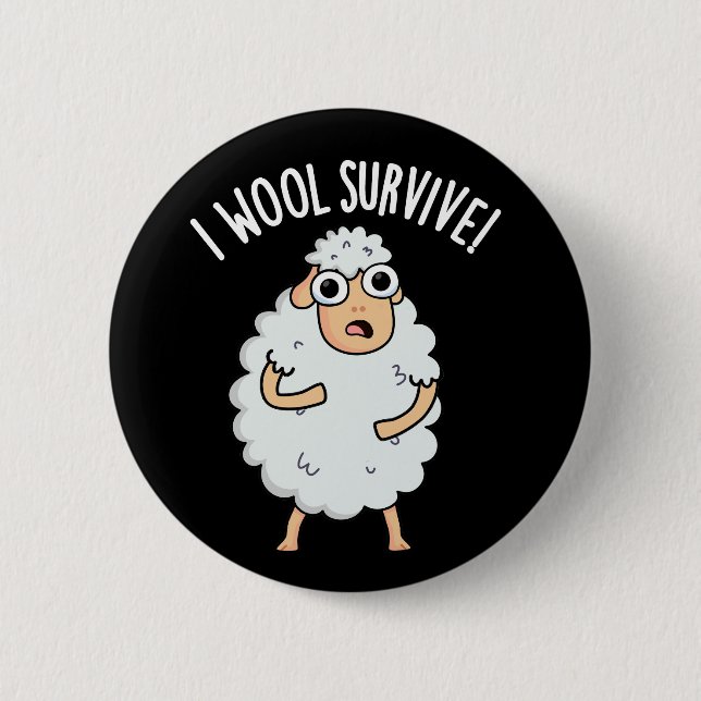 Macaron Rond 5 Cm I Laine Survive Funny Sheep Pun Dark BG (Devant)