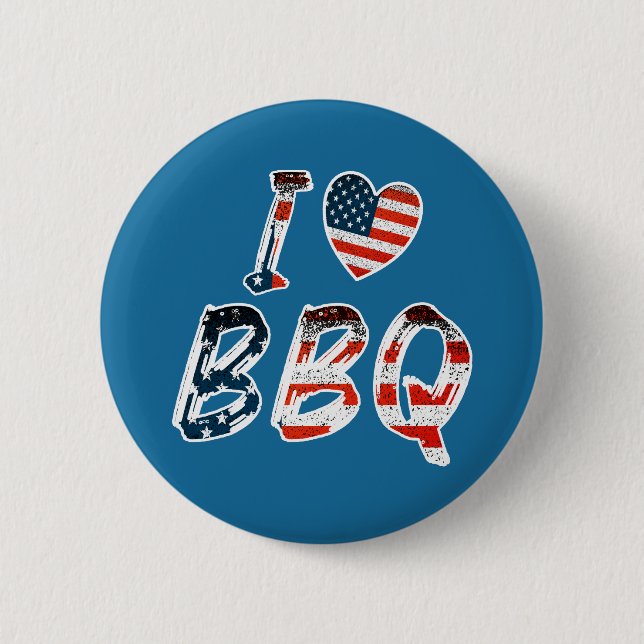 Macaron Rond 5 Cm I Love BBQ, American Patriotic (Devant)