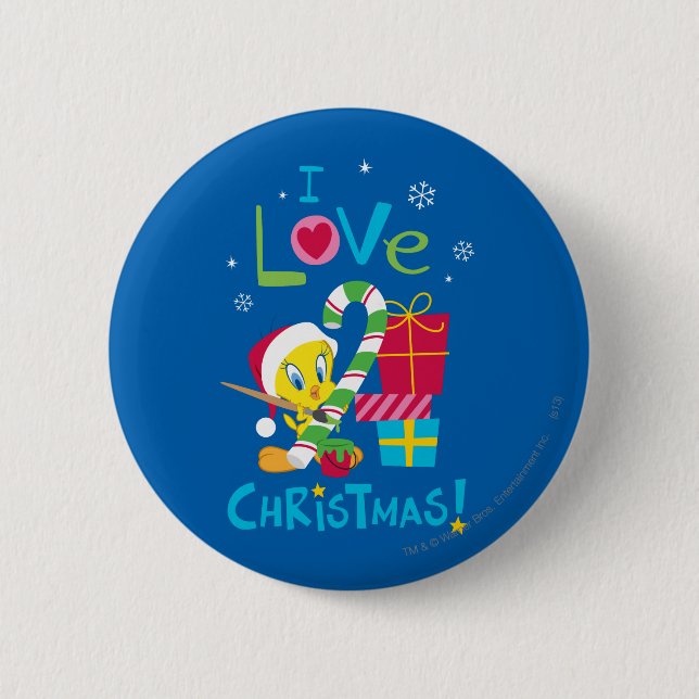 Macaron Rond 5 Cm I Love Christmas - TWEETY™ (Devant)