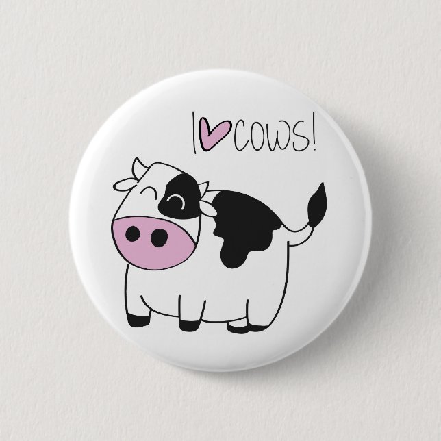 Macaron Rond 5 Cm I Love Cows - jolie vache caricaturale (Devant)