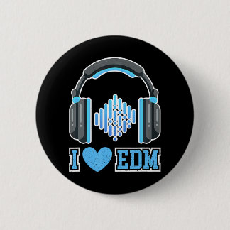 Macaron Rond 5 Cm I Love EDM fêtes et festivals DJ Headphones