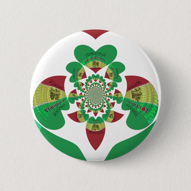 Macaron Rond 5 Cm I Love Ethiopia Kaleidoscope - Heartfeel Rasta Art (Devant)
