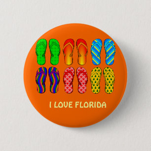 Macaron Rond 5 Cm I Love Florida, plage flip-flops design Button